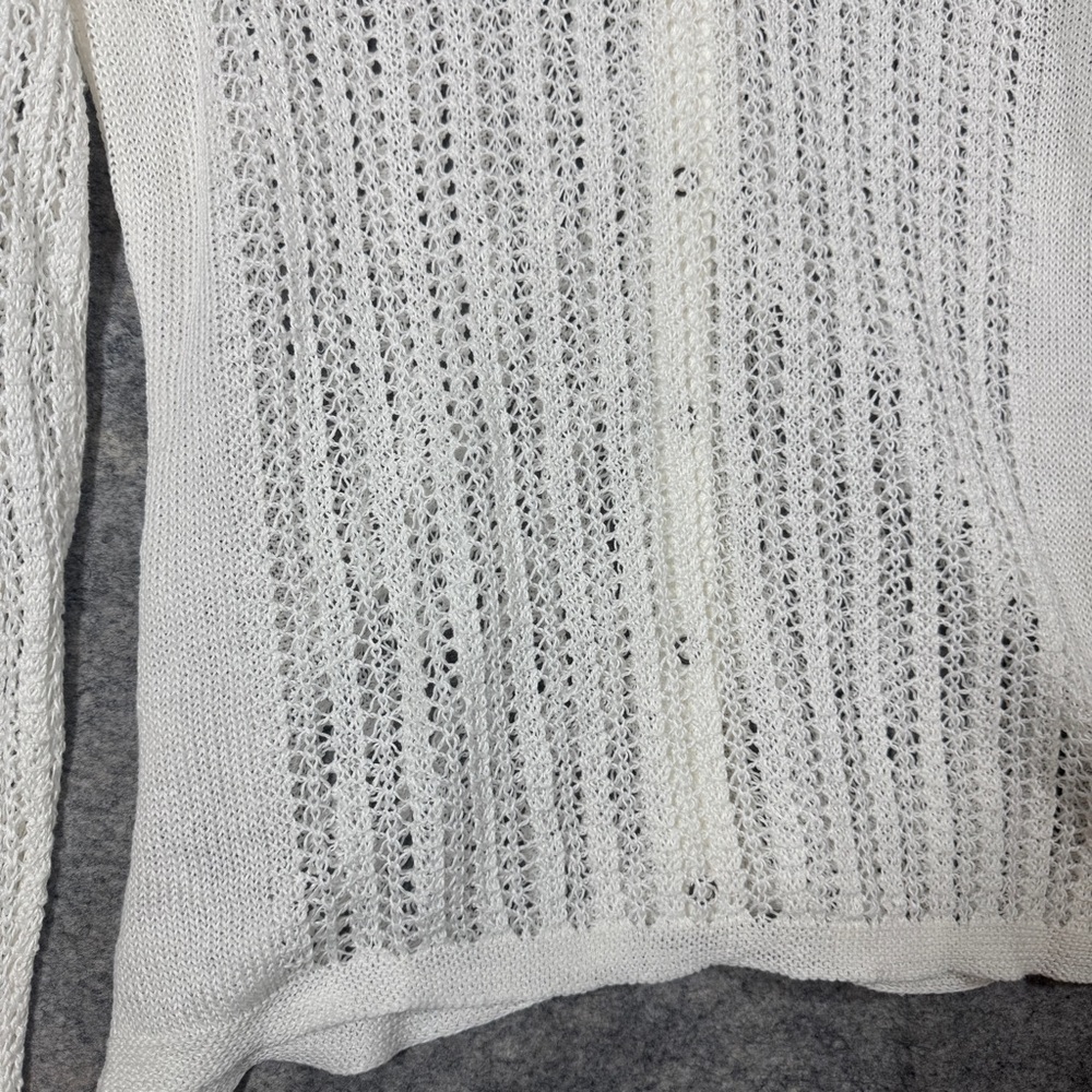 Lafayette 148 Hemp White Open Knit Cardigan Size XL Button Front Sweater Chic - Picture 14 of 15